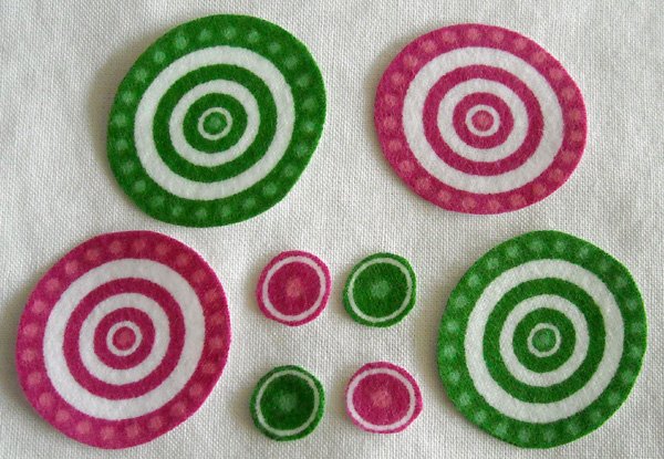 8 Pink Green Circles Eyes Wheels or Spirals No Sew Iron On Appliques Cotton Flannel Patches