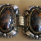 Vintage Judy Lee large brown glass cabochon Book Chain bracelet