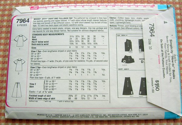 70s Skirt and Top Sewing Pattern Simplicity 7964