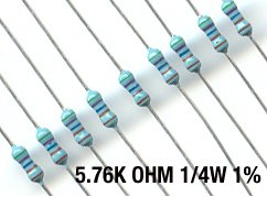 40pcs- 5.76K Ohm Resistors 1/4W 1% Metal Film (5.76 k)