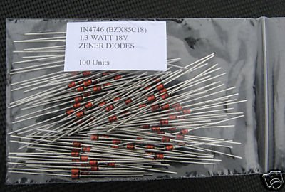 100 X 1N4746 BZX85C18 1.3 WATT 18V ZENER DIODES IN4746