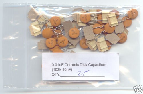 25pcs - 0.01uF Ceramic Disk Capacitors ( 103K - 10nF )