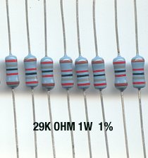 30pcs- 29K Ohm Resistors 1W 1% Metal Film (29kohm)