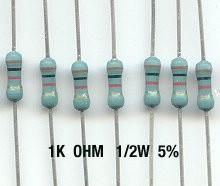 30pcs- 1K Ohm Resistors 1/2W 5% Carbon Film (1000 ohm)