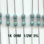 30pcs- 1K Ohm Resistors 1/2W 5% Carbon Film (1000 ohm)