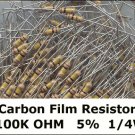 50pcs - 100k Ohm Carbon Resistors 1/4W 5% (100000 ohm) 50pcs - 100k Ohm Carbon Resistors 1/4W 5% (100000 ohm)