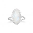 Fashion Ring Moonstone Sterling Silver with CZ - Available in WHOLE SIZES 5 to 11