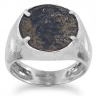 Unisex Ring Roman Bronze Coin Face Sterling Silver Band