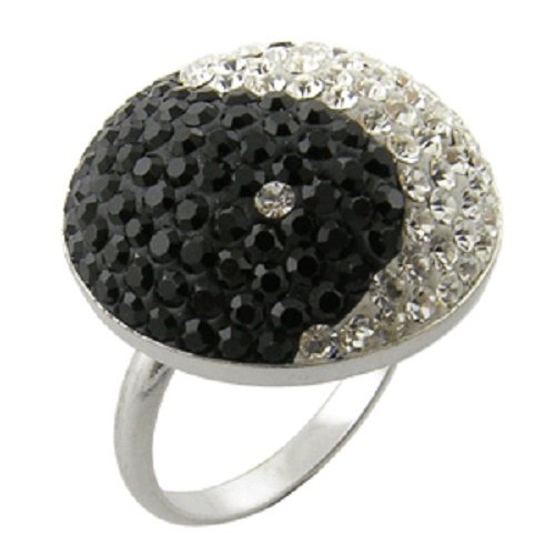Crystal Ring YING YANG Design Sterling Silver Band - Available in WHOLE SIZES 6 & 7