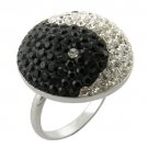 Crystal Ring YING YANG Design Sterling Silver Band - Available in WHOLE SIZES 6 & 7