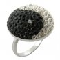 Crystal Ring YING YANG Design Sterling Silver Band - Available in WHOLE SIZES 6 & 7