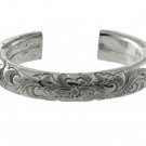 Fashion Bangle Cuff Sterling Silver Flower Design Hand-Made and Engraved