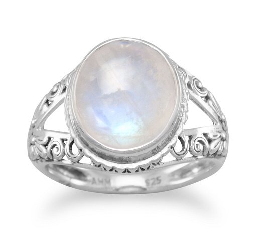 Rainbow Moonstone Ring Sterling Silver Band Fine Jewelry - Available in WHOLE SIZES 5 - 10