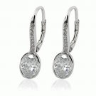 Sterling Silver Dazzling Cubic Zironia OVAL Ellipse Lever Back Earrings