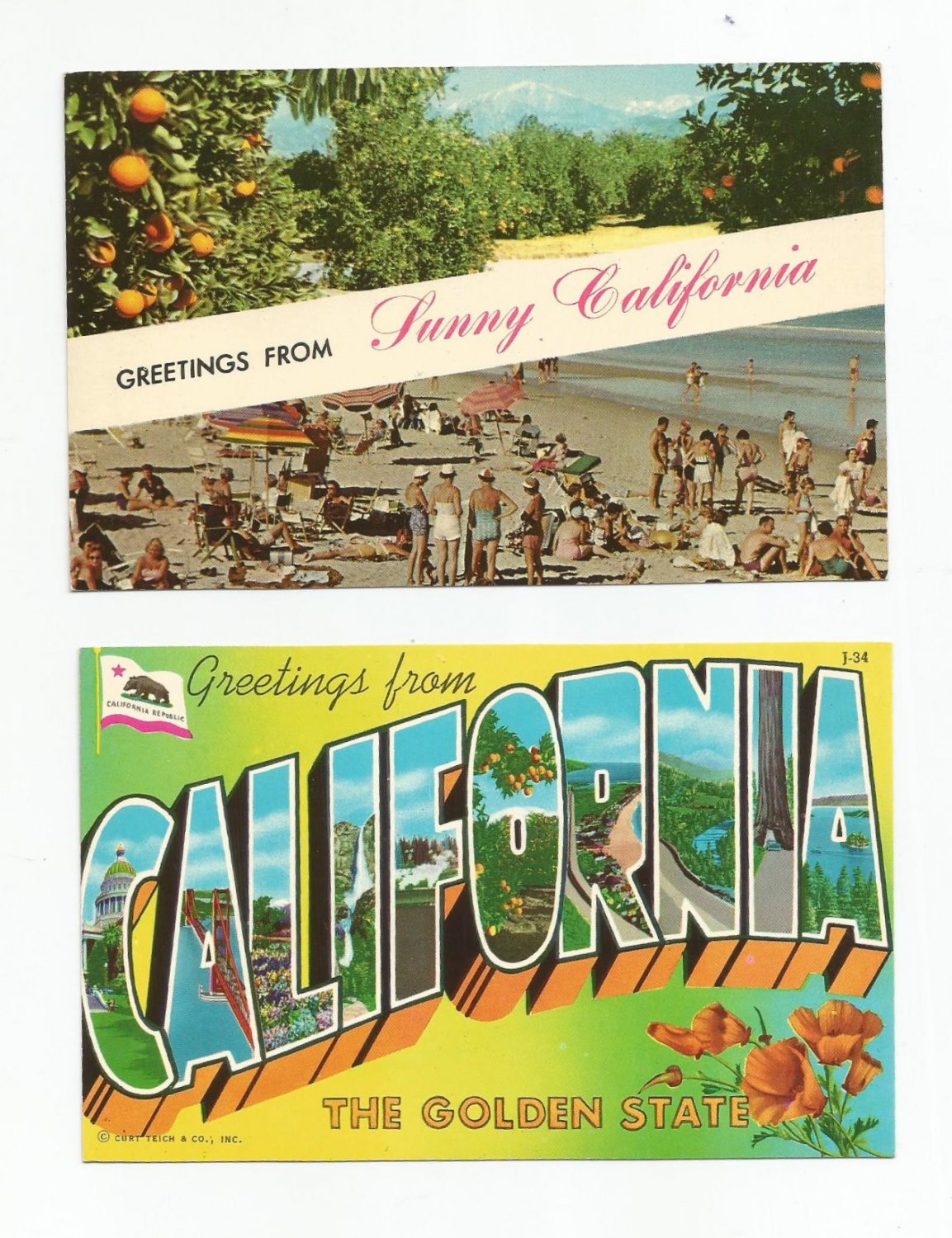 Vintage Postcards Greetings from California, Very Good Condition