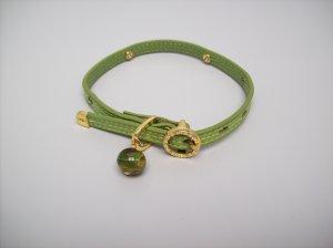 Green leather - 18k gold-plated dog collar (DF3)