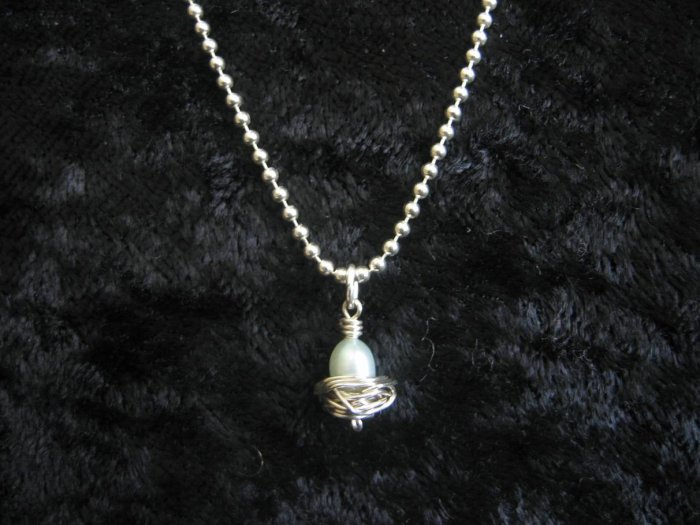 Blue Pearl Nest Egg Charm Necklace