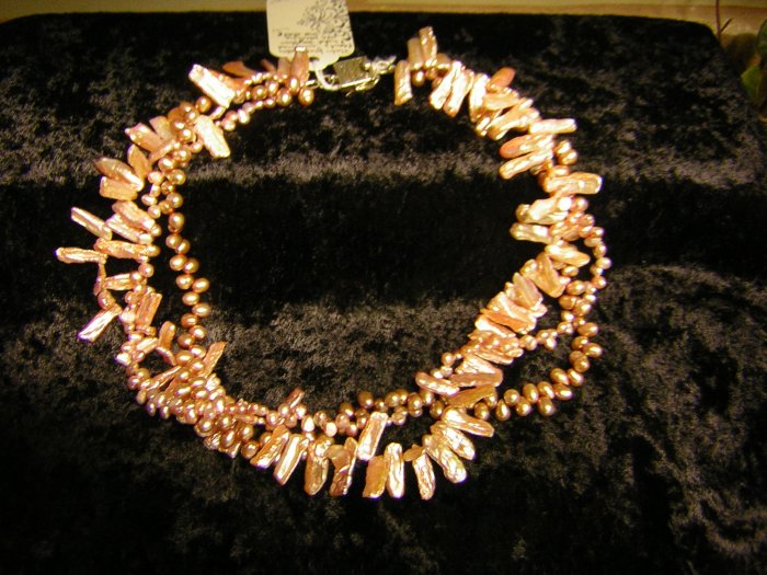 Pale Pink Pearl Triple Strand Necklace