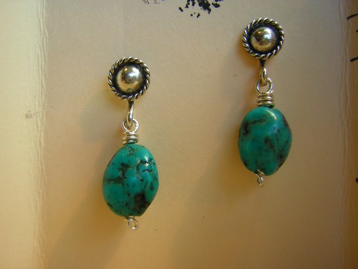 Turquoise Nuggets on Sterling Silver Rope Posts