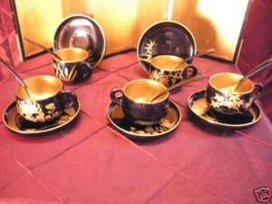 Japanese maki-e lacquer expresso cups and saucers