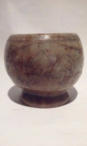 Qing Dynasty Soapstone Shoushan Incised Poem Cup
