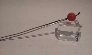 Edo Japanese Sterling silver and Coral Colored Bead Hair Pin
