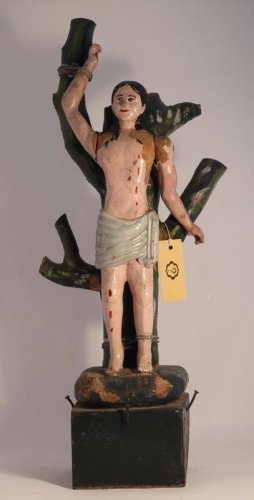 India 18th c Goa wood Santos figure of St. Sebastian
