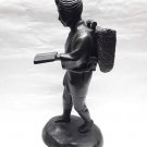 Japanese Bronze okimono of a Walking Boy reading