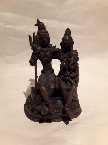 India 19th c Bronze group Shiva Parvati and Ganesha
