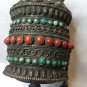 Antique Asian Silver metal and Coral Turquoise Prayer Wheel