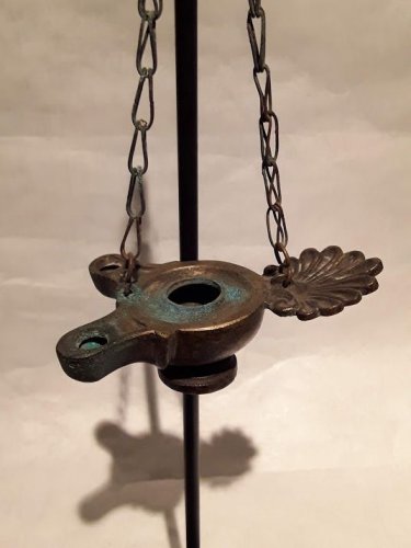 Roman style Bronze oil lamp with chain