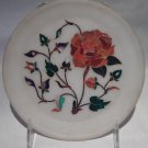 Pietra dura grand tour white marble inlaid plate with flowers