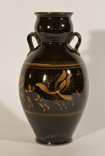 Vintage Chinese Brown and Rust Glazed Lug Handled Vase