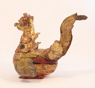 Burmese 19thc Lacquered and Gilt Bird Box with Mirror