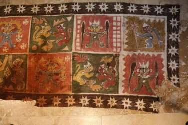 Chimu painted Textile with Monkeys Jaguars birds and Warriors
