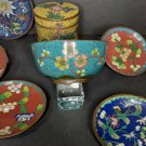 Antique Chinese cloisonné tobacco jar and coasters