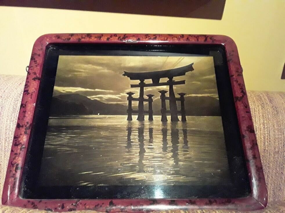 Japanese orotone photograph of Itsukushima Shrine at sea (single piece)