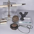 Group Lot  boxes Pre Columbian Whistle Fossilized Pen and more