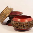 Burmese Shan 3 piece gold Lacquer Temple offering bowl on stand sale