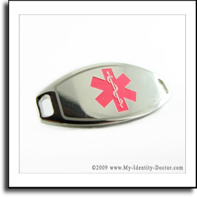 2mm Polished Steel Medical ID Plate, Pink Smbl Engraved