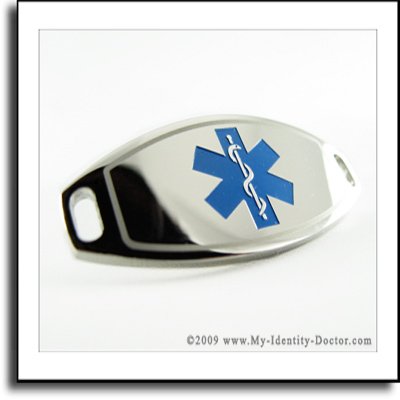 2mm Polished Medical ID Plate, Blue Smbl FREE Engraving