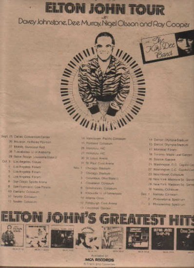 elton john 1974 tour schedule