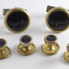 VINTAGE BROADWAY TUX MAKERS GOLD TONE & BLACK GEM CUFF LINKS AND 4 STUDS SET