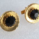 ANTIQUE VINTAGE BLACK GLASS GEM AND GOLD PLATED ROUND MEN'S CUFF LINKS NOS
