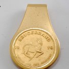 RARE VINTAGE KRUGERRAND 1978 FYNGOUD 1 OZ FINE GOLDTONE STAMPED Money Clip NOS