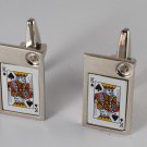 NEW DESIGNER SILVER PLATED BRASS LUCKY KING OF SPADES  MEN'S CUFF LINKS NWOT