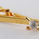 DESIGNER GOLD & SILVER PLATED GOLF CLUBS BALL ALLIGATOR BACK TIE CLIP CLASP NWOT