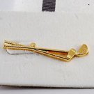 DESIGNER GOLD PLATED GOLF CLUBS DRIVER IRON ALLIGATOR BACK TIE CLIP NWOT ON CARD
