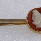 VTG Gold Plated Red White Alexander Head Mens Tie Clip
