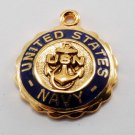 VINTAGE GOLD PLATED AND ENAMEL UNITED STATES USN NAVY CHARM PENDANT MEDALLION